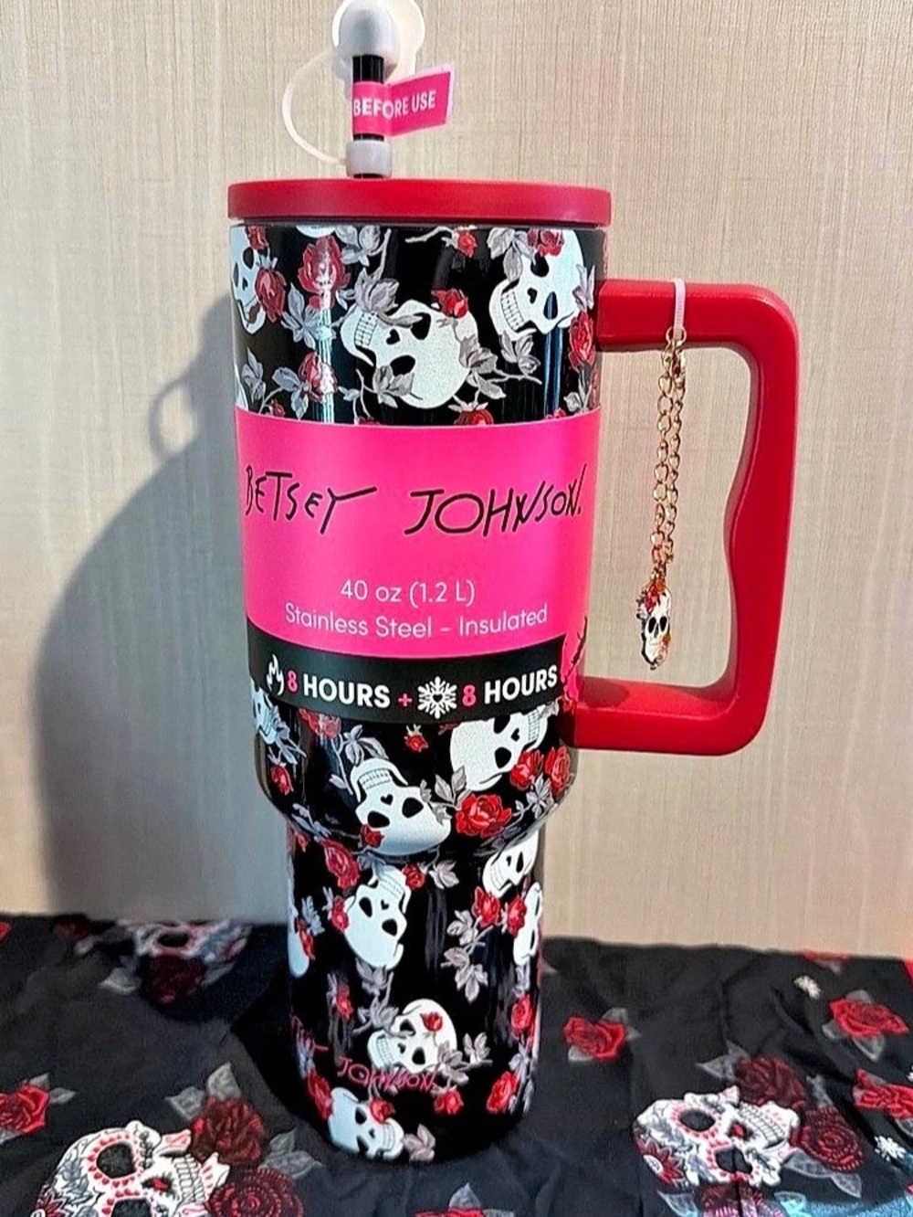 Betsey Johnson 40 oz Stainless Steel Insulated Tumbler Black & Pink